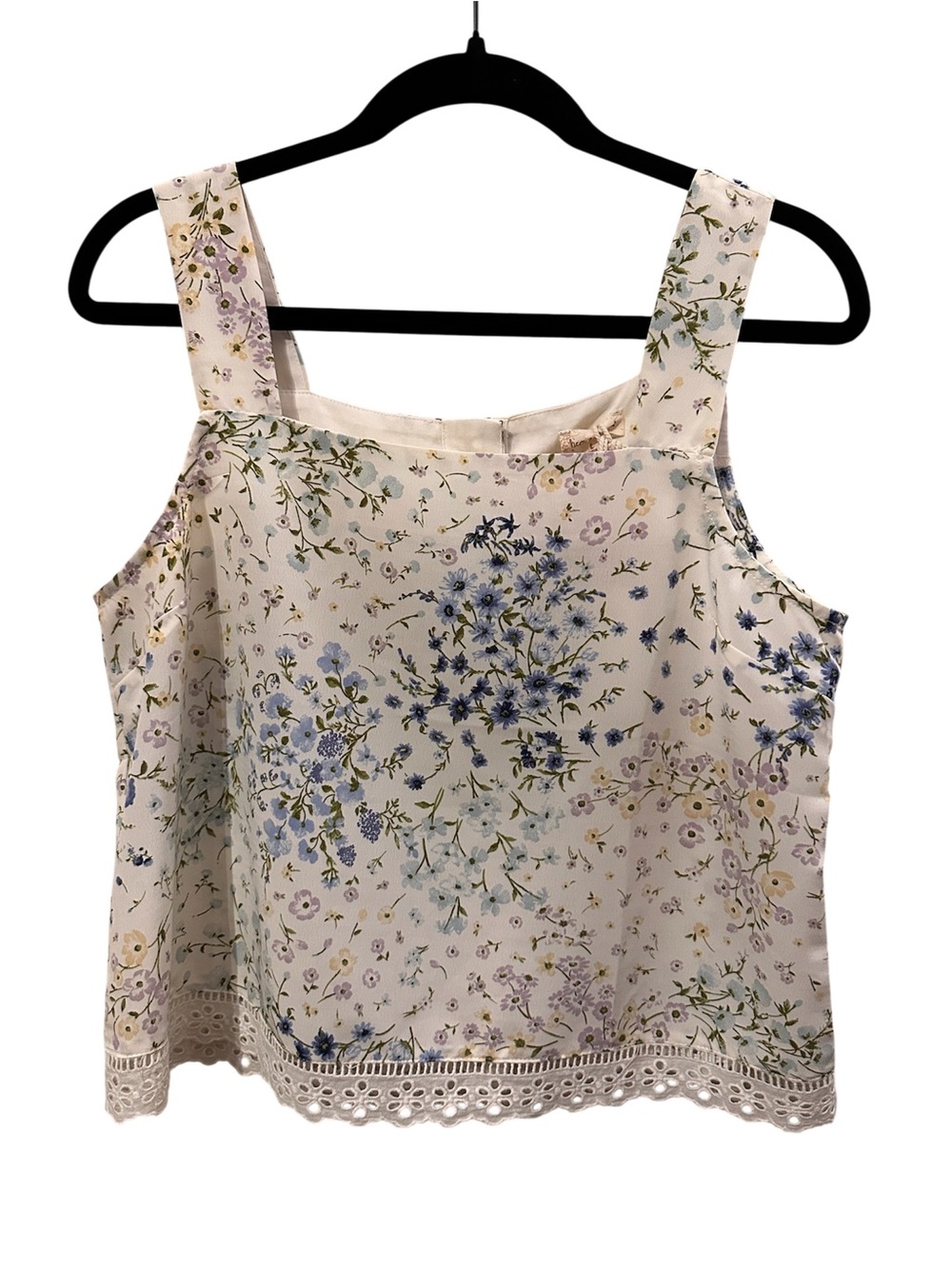 Hem & Thread Cream Tank with Blue Floral Print